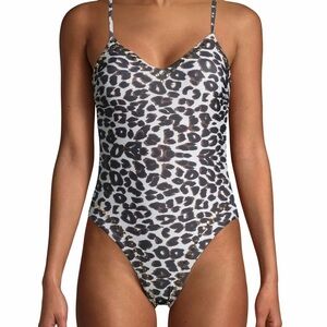 Juicy Couture Womens Nailhead One Piece Swimsuit Sz M High Cut Animal Print